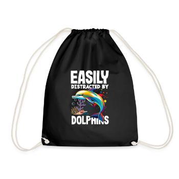 Easily distracted by dolphins - Drawstring Bag - black - Front