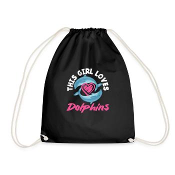 This girl loves dolphins - Drawstring Bag - black - Front