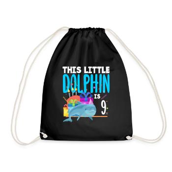 This little dolphin is 9 9th birthday - Drawstring Bag - black - Front