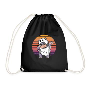 Dabbing Moo deng Dabender Ghost Hippo Halloween - Drawstring Bag - black - Front