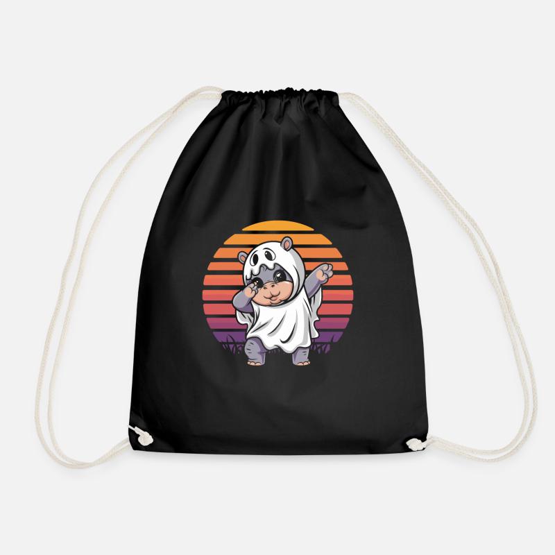 Dabbing Moo deng Dabender Geister-Hippo Halloween - Turnbeutel - Schwarz