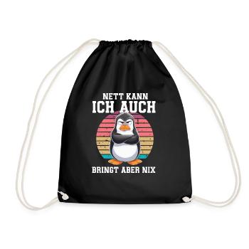 Penguin Tshirt Funny Funny Humor Sarcasm Office - Drawstring Bag - black - Front