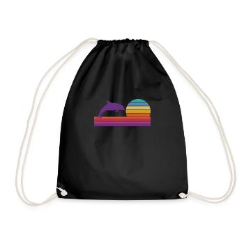 Retro Sunset Dolphin Graphic - Drawstring Bag - black - Front