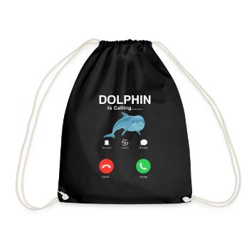 Dolphin Calls Humorous Graphic - Drawstring Bag - black - Front