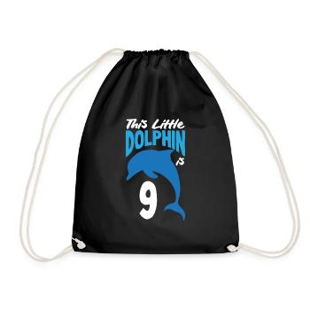This little dolphin is 9 9th birthday - Drawstring Bag - black - Front