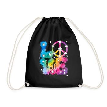 Groovy Tie Dye Friedens Liebeszeichen Retro Hippie - Turnbeutel - Schwarz - Vorne