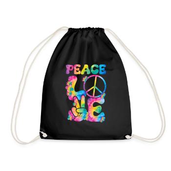 Groovy Tie Dye Friedens Liebeszeichen Retro Hippie - Turnbeutel - Schwarz - Vorne