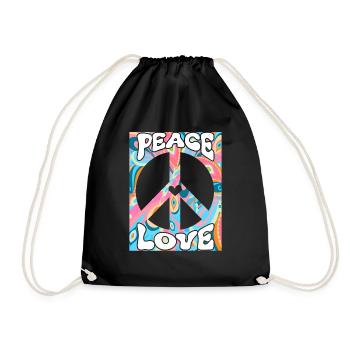 Groovy Tie Dye Friedens Liebeszeichen Retro Hippie - Turnbeutel - Schwarz - Vorne