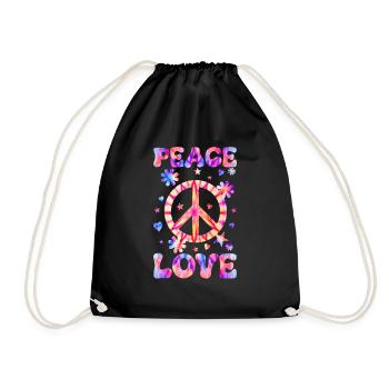 Groovy Tie Dye Friedens Liebeszeichen Retro Hippie - Turnbeutel - Schwarz - Vorne