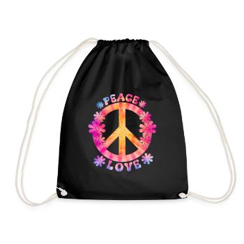 Groovy Tie Dye Friedens Liebeszeichen Retro Hippie - Turnbeutel - Schwarz - Vorne
