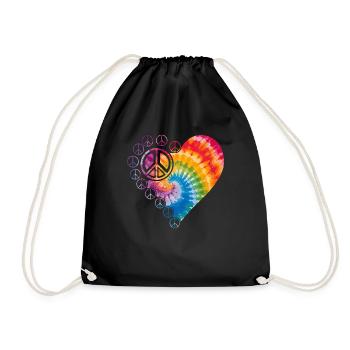 Groovy Tie Dye Friedens Liebeszeichen Retro Hippie - Turnbeutel - Schwarz - Vorne