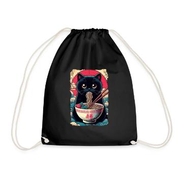 Katzen Ramen Nudel Japaner Anime Manga Kawaii - Turnbeutel - Schwarz - Vorne
