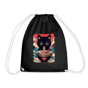 Katzen Ramen Nudel Japaner Anime Manga Kawaii - Turnbeutel - Schwarz - Vorne