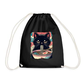 Katzen Ramen Nudel Japaner Anime Manga Kawaii - Turnbeutel - Schwarz - Vorne
