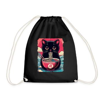 Katzen Ramen Nudel Japaner Anime Manga Kawaii - Turnbeutel - Schwarz - Vorne