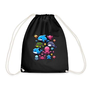 Colorful sea creatures for kids Sea creatures - Drawstring Bag - black - Front