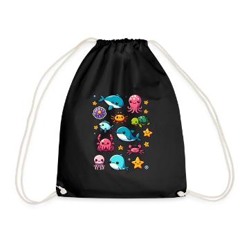 Colorful sea creatures for kids Sea creatures - Drawstring Bag - black - Front