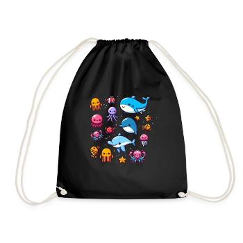 Colorful sea creatures for kids Sea creatures - Drawstring Bag - black - Front