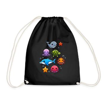 Colorful sea creatures for kids Sea creatures - Drawstring Bag - black - Front