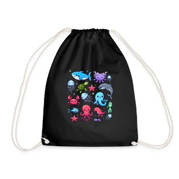 Créatures marines colorées pour les enfants Créatures marines - Sac de sport léger - noir - Devant