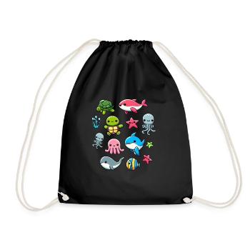 Colorful sea creatures for kids Sea creatures - Drawstring Bag - black - Front