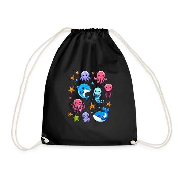 Colorful sea creatures for kids Sea creatures - Drawstring Bag - black - Front