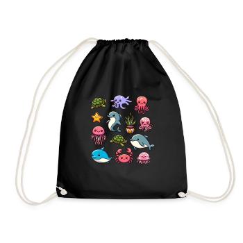 Colorful sea creatures for kids Sea creatures - Drawstring Bag - black - Front