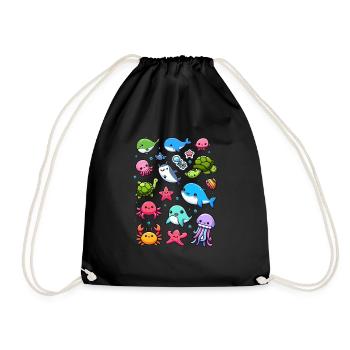 Colorful sea creatures for kids Sea creatures - Drawstring Bag - black - Front