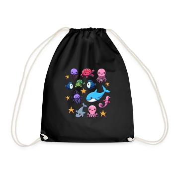 Colorful sea creatures for kids Sea creatures - Drawstring Bag - black - Front