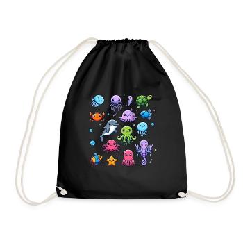 Colorful sea creatures for kids Sea creatures - Drawstring Bag - black - Front