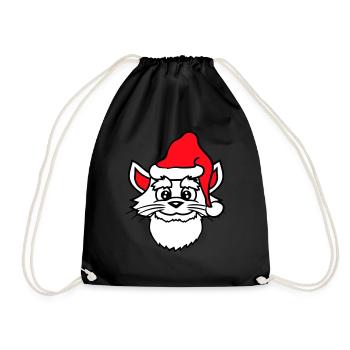 Chat du Père Noël Tête de chapeau de Noël d’hiver - Sac de sport léger - noir - Devant
