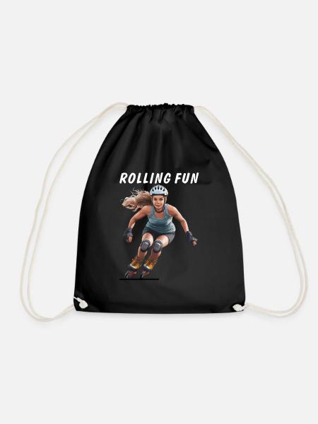 WOMAN ROLLER SKATES ROLLING FUN - Drawstring Bag - black