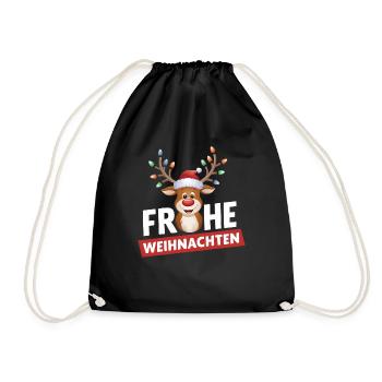 Rentier Reh Xmas Reindeer Christmas Weihnachten - Turnbeutel - Schwarz - Vorne