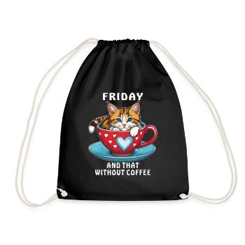 CAT COFFEE MUG FRIDAY COFFEE - Drawstring Bag - black - Front