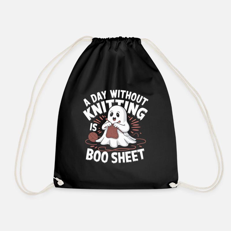 A Day Without Knitting Is Boo Sheet Ghost - Drawstring Bag - black