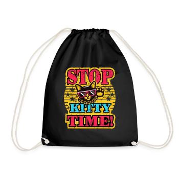 Stop Kitty Time - Funny Cat Design - Drawstring Bag - black - Front