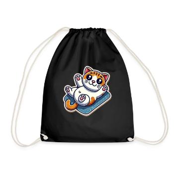 Cute kitty on a blanket wants belly rubs - Drawstring Bag - black - Front