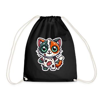 Cute Zombie Cat in Halloween costume - Orange cat - Drawstring Bag - black - Front