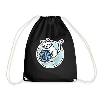 Cute White Kitten playing with a yarn - Drawstring Bag - black - Front