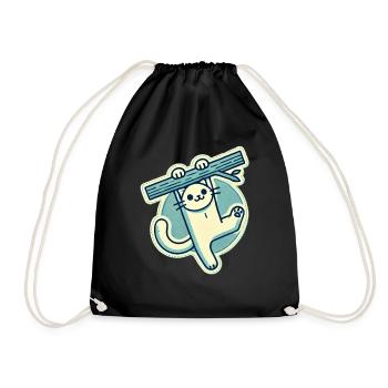 Happy White Cat hanging from a branch - Drawstring Bag - black - Front