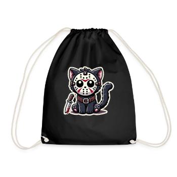 Cute Killer Cat in Halloween costume - Drawstring Bag - black - Front