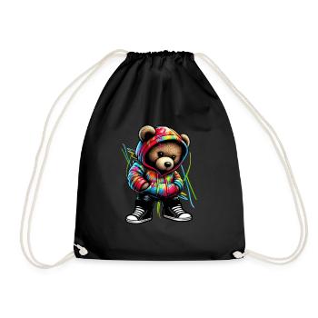 Hip Hop Teddybär Bunte Urban Rap Music - Turnbeutel - Schwarz - Vorne