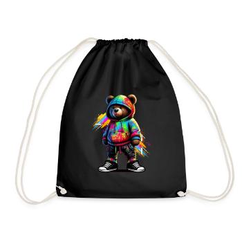 Hip Hop Teddybär Bunte Urban Rap Music - Turnbeutel - Schwarz - Vorne