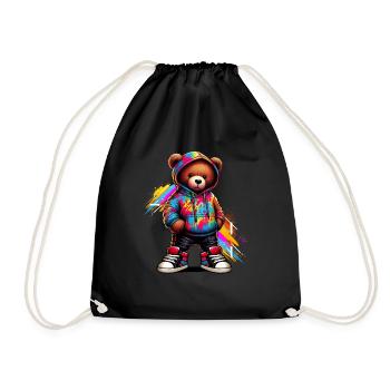 Hip Hop Teddybär Bunte Urban Rap Music - Turnbeutel - Schwarz - Vorne