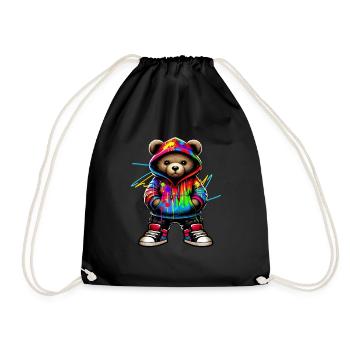 Hip Hop Teddybär Bunte Urban Rap Music - Turnbeutel - Schwarz - Vorne