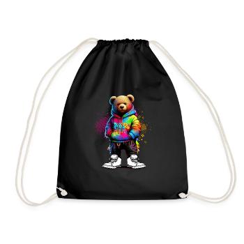 Hip Hop Teddybär Bunte Urban Rap Music - Turnbeutel - Schwarz - Vorne