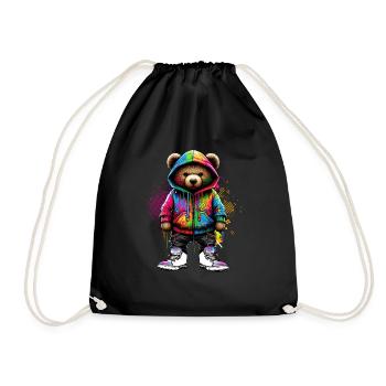 Hip Hop Teddybär Bunte Urban Rap Music - Turnbeutel - Schwarz - Vorne