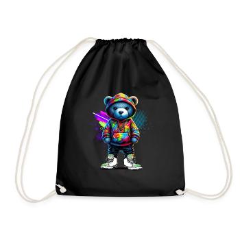 Hip Hop Teddybär Bunte Urban Rap Music - Turnbeutel - Schwarz - Vorne