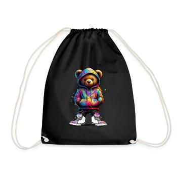 Hip Hop Teddybär Bunte Urban Rap Music - Turnbeutel - Schwarz - Vorne