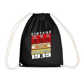 86 years old Vintage 1939 women & men Birthday - Drawstring Bag - black - Front